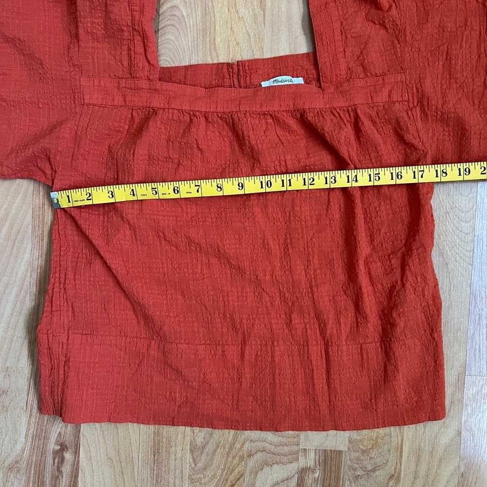 EUC Madewell Rust Square Neck Cotton Blouse Windowpane Textured sz Small - Picture 4 of 9